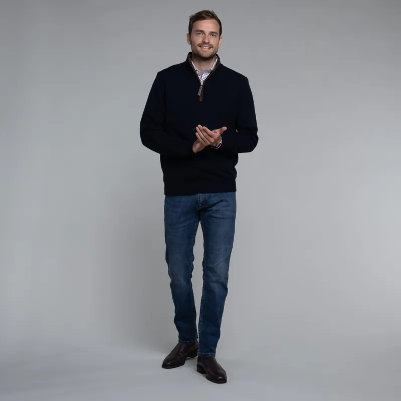 Schoffel Lambswool Aerobloc 1/4 Zip Jumper Navy-1